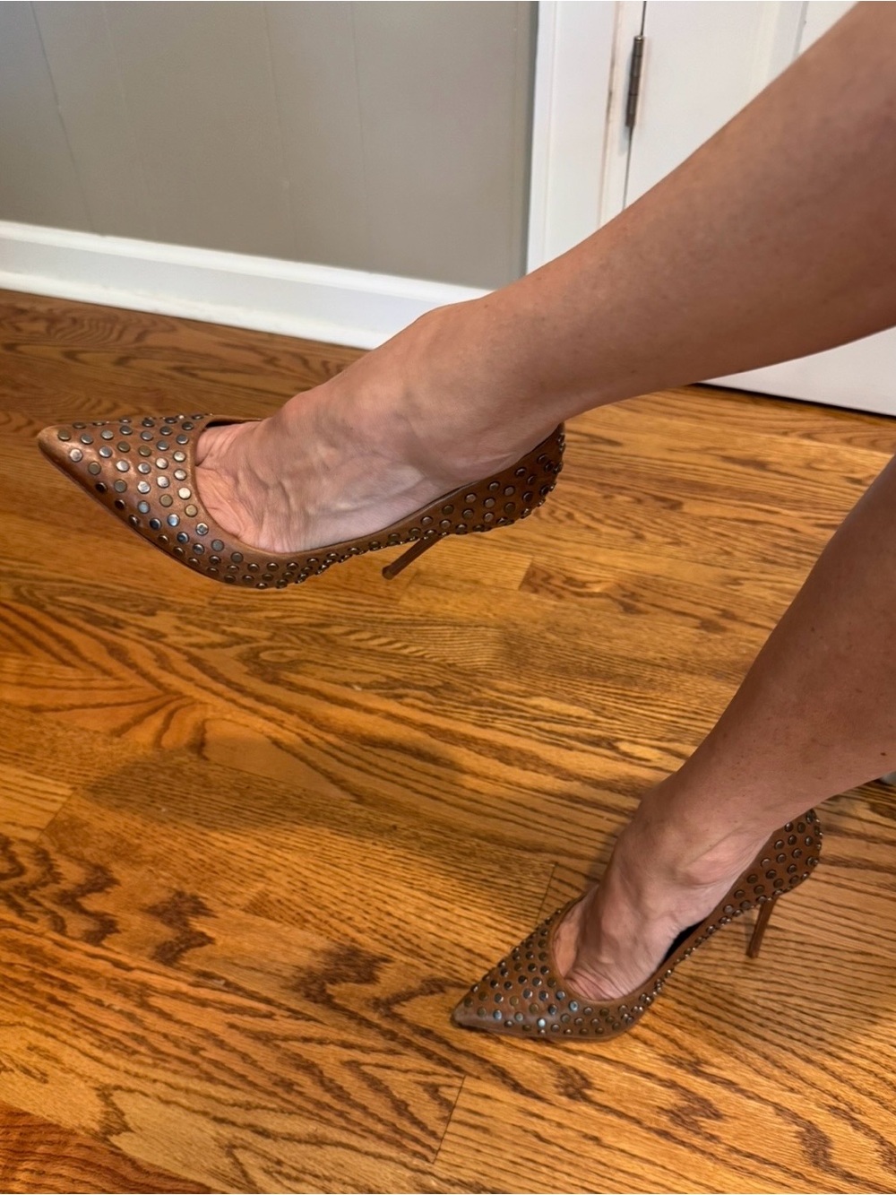 SCHUTZ Brown Studded Pointed-Toe Pumps